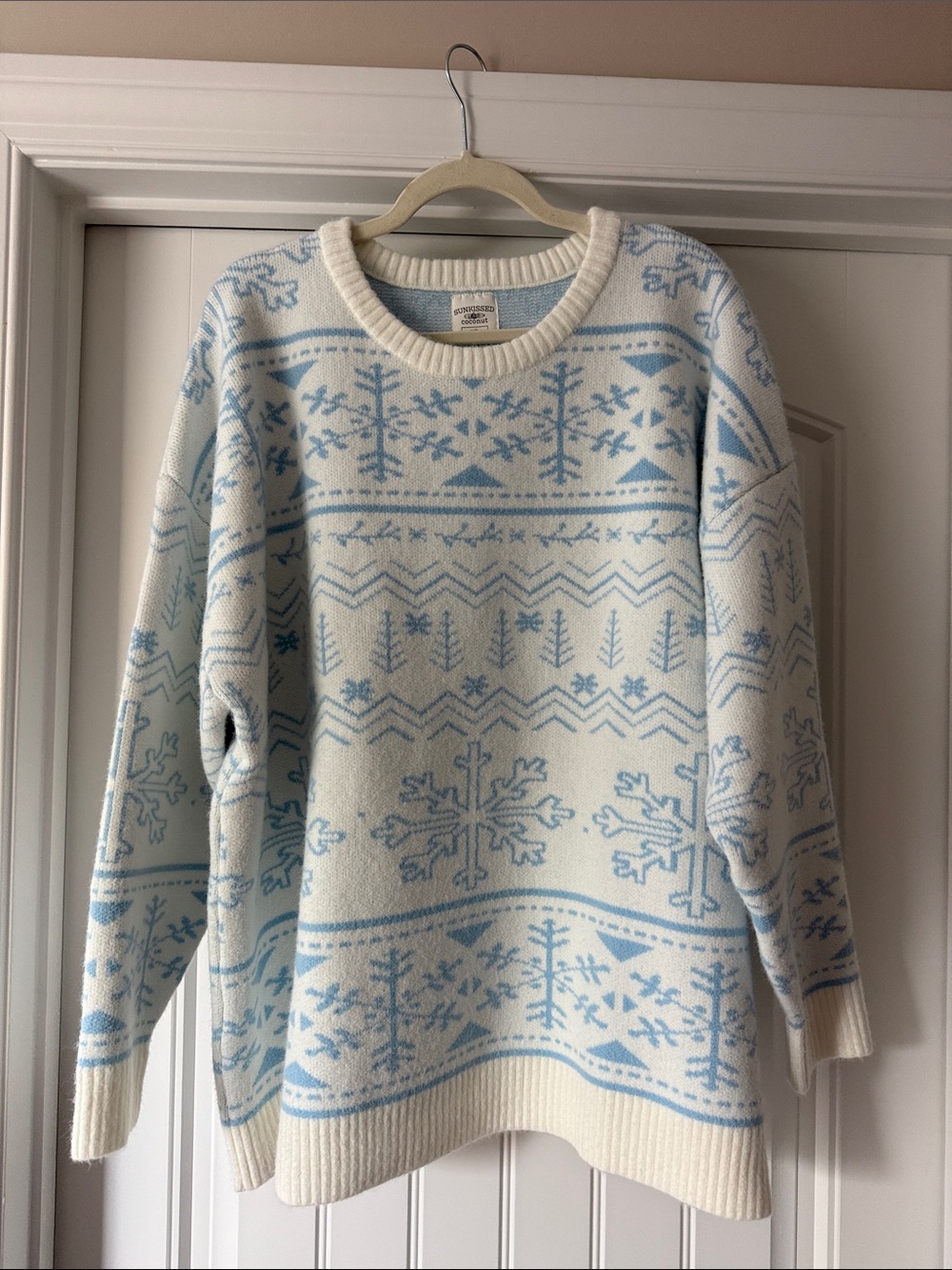 Ivory & Light Blue Snowflake Crewneck Sweater